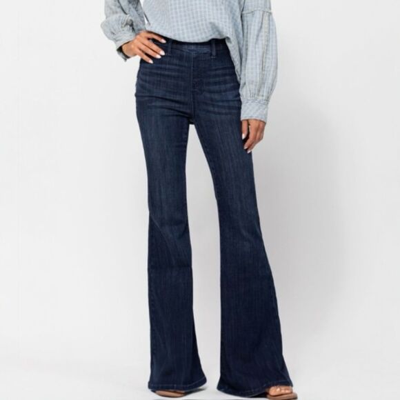 Judy Blue Pull On Super Flare Jean Dark Wash Bellbottom Jeans Womens Size 26 | 2 - Picture 4 of 12